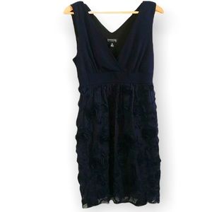 Enfocus Navy Blue Studio Dress With Foral Applique
